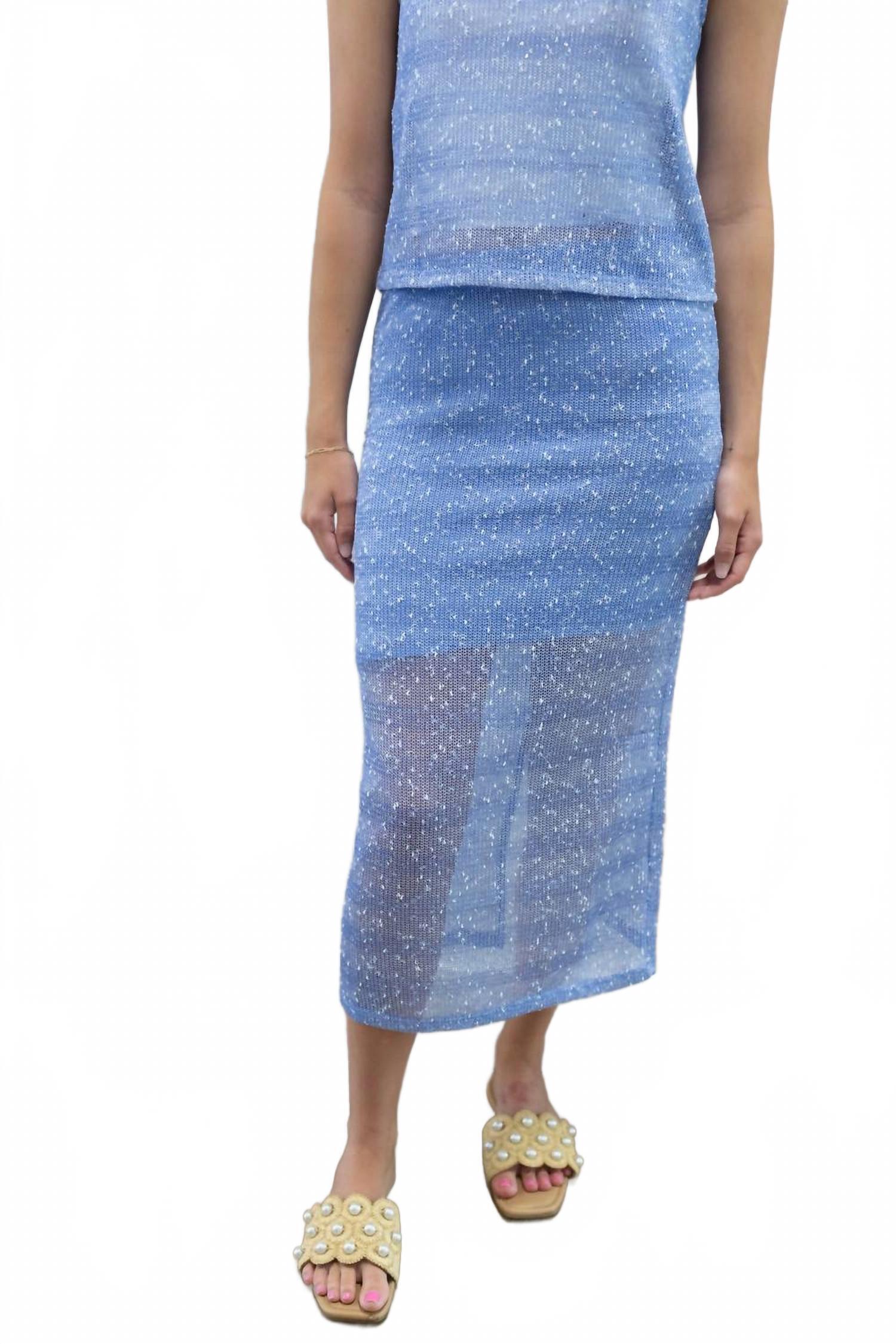 New Ichi Sophie Shimmer Knit Skirt In Blue
